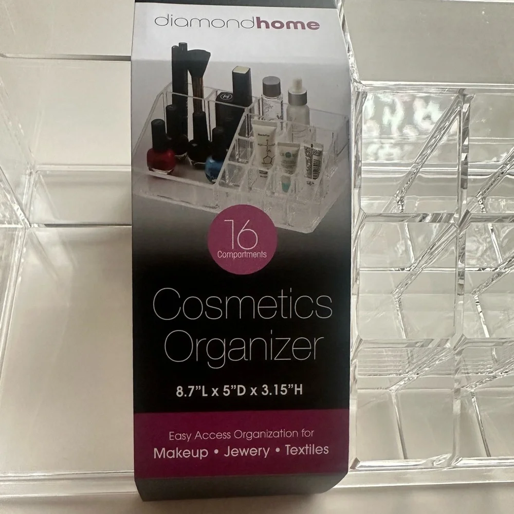 NWT Clear Acrylic Cosmetic Makeup Organizer Display Rack Holder 16 Compartments